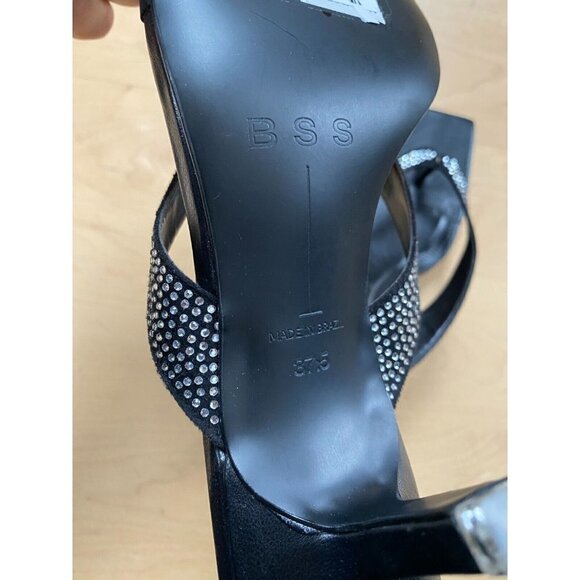 BLACK Suede Studio "Estelle" Sandals BNWOT Heels Women New Crytstals - Picture 8 of 9